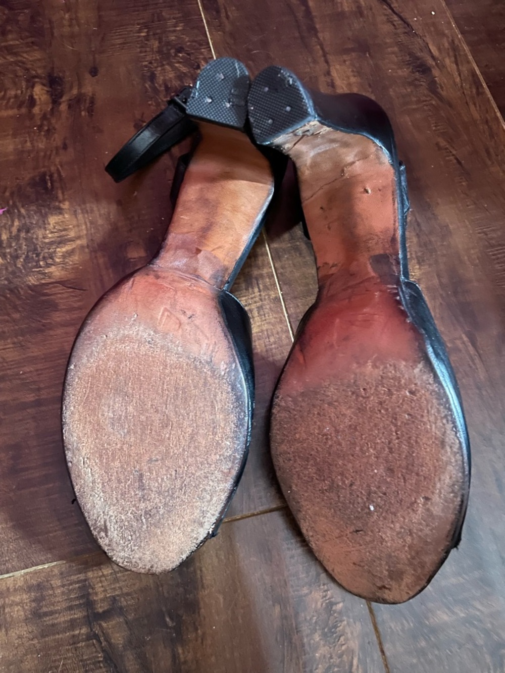 Vtg 1950’s Black leather Open-Toe Ankle-Strap Bettie Page High Heels Women 8.5 - Picture 4 of 8